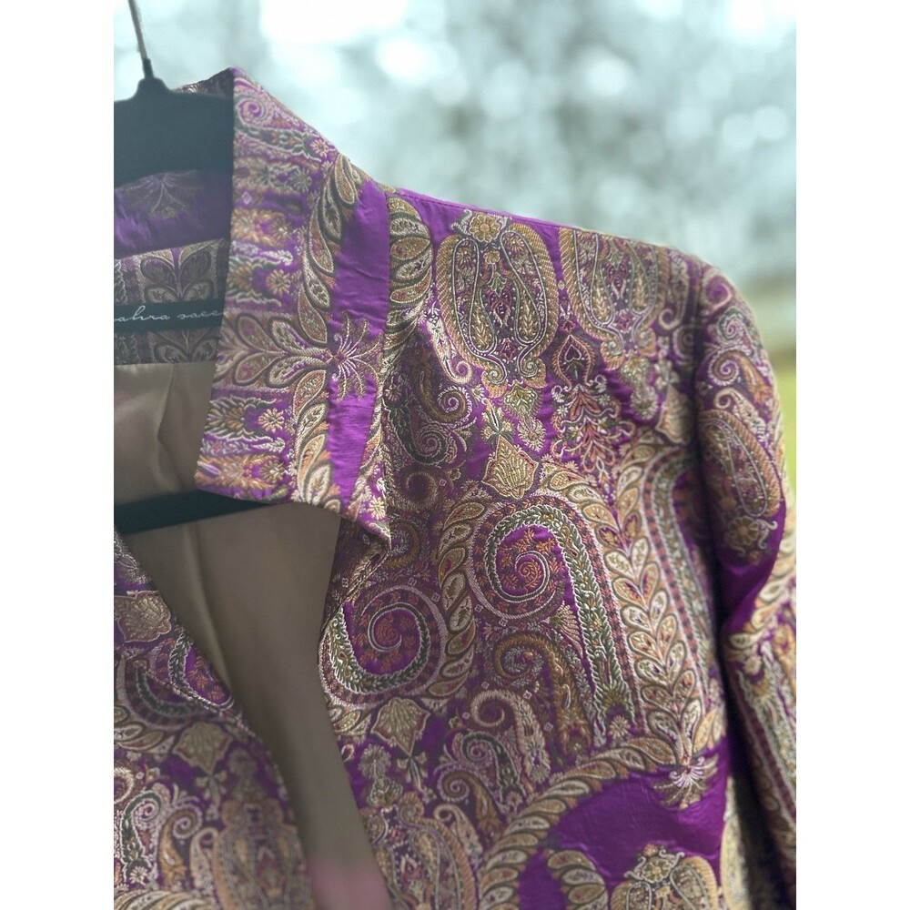 Zahra Saeed Fusia Purple Gold Brocade Jacket Coat – Paisley – Fully Lined  READ